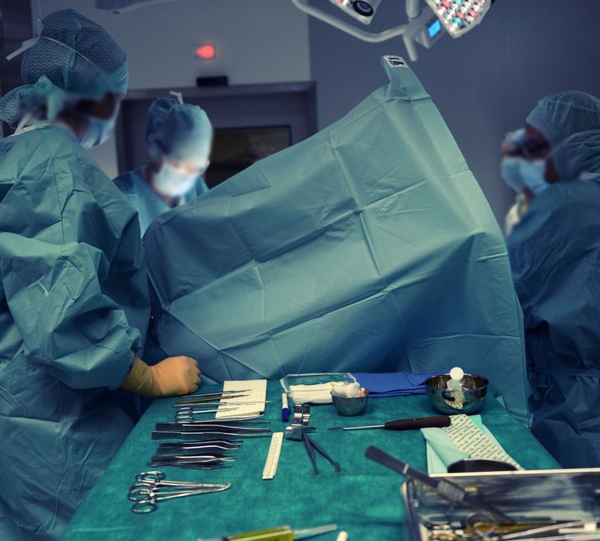 table with surgical tools in the operating room